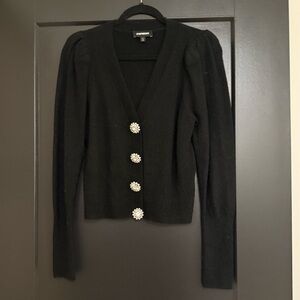 Express Black Cardigan with Embellished Buttons